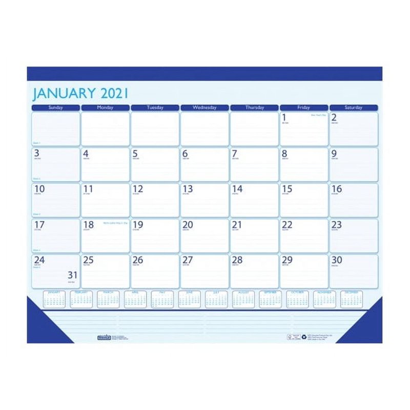17x22 Desk Pad Calendar 2022 Blue & White Full Year Planning