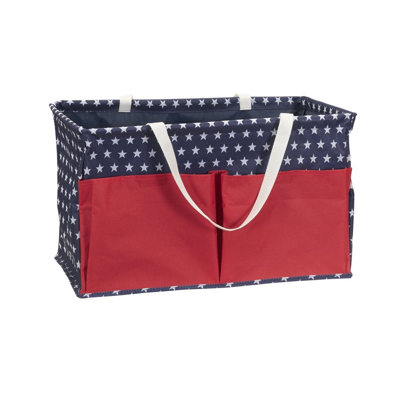 Rectangular Canvas Utility Tote with Handles and Pockets - Water-Resistant Storage Bag
