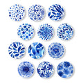 12Pcs Glass Refrigerator Magnets Set - Strong Crystal Blue Watercolor Design for Photos Notes Home Kitchen
