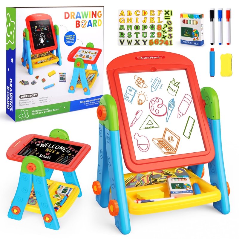 Double-Sided Toddler Art Easel with Magnetic Chalkboard & Whiteboard - Kids Gift