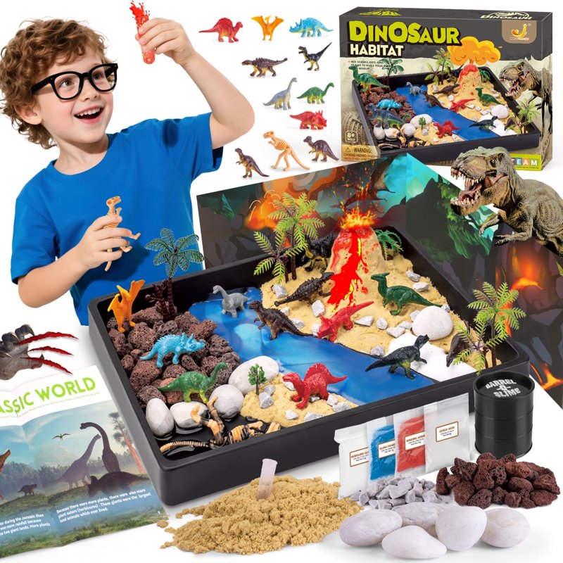 Dinosaur Habitat Playset with 12 Figures & Volcano STEM Science Toy for Kids