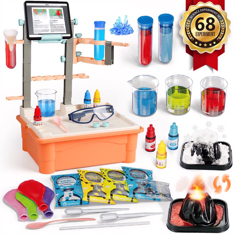 Kids Science Experiment Kit with 68 Chemistry Activities - STEM Learning & Volcano Models