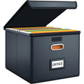 Collapsible Faux Leather File Box Organizer with Lid and Handles - Black
