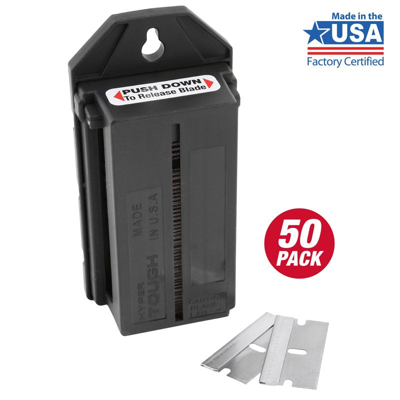 50-Pack Steel Razor Blades with Dispenser for Paint, Home Improvement, and Crafts