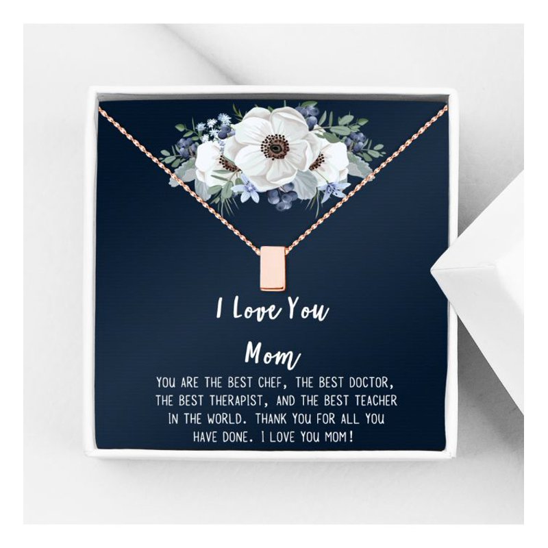Mother's Day Rose Gold Cube Necklace for Women - Gift Box & Card Included