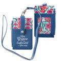 Bible Verse ID Card Holder with Floral Faux Leather, Slim Wallet & Detachable Lanyard