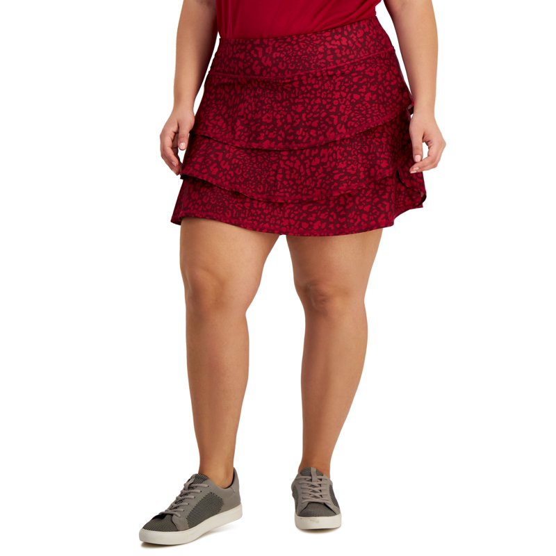 Plus Size Cheetah Print Active Skort with Built-In Shorts and Zippered Pocket