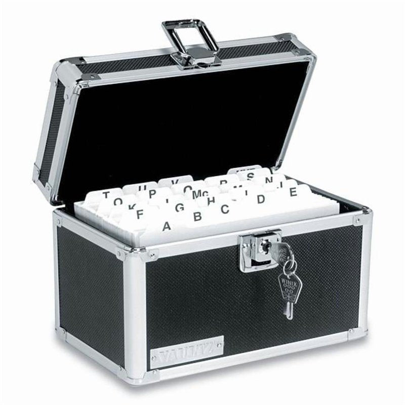 Heavy-Duty Locking Index Card File Box Holds 550 Cards Aluminum & Steel