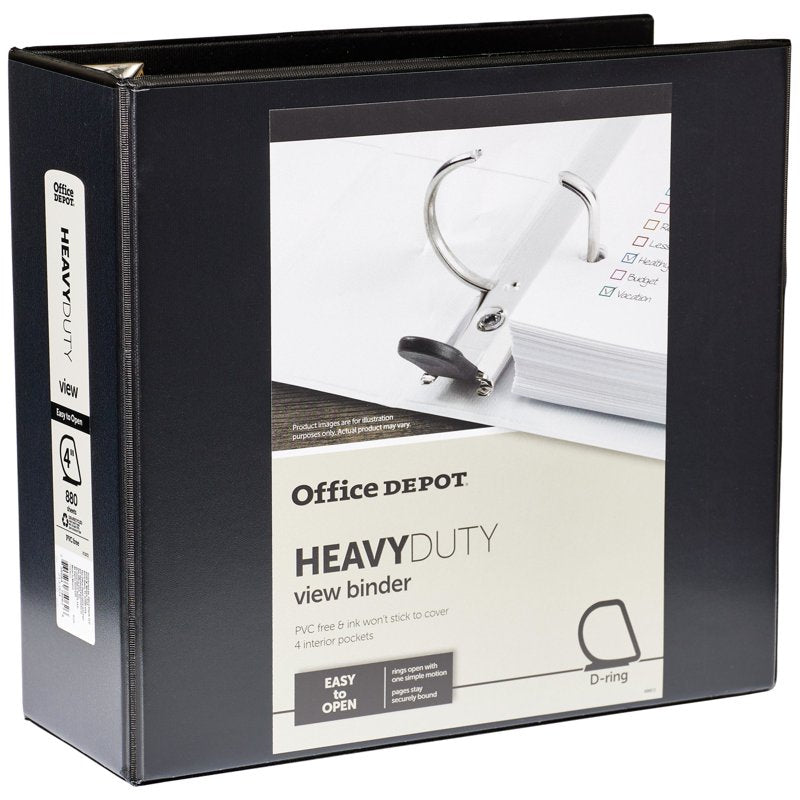 Heavy-Duty View Binder with EZ Comfort D-Ring 4 Inch - Black, 760 Sheets