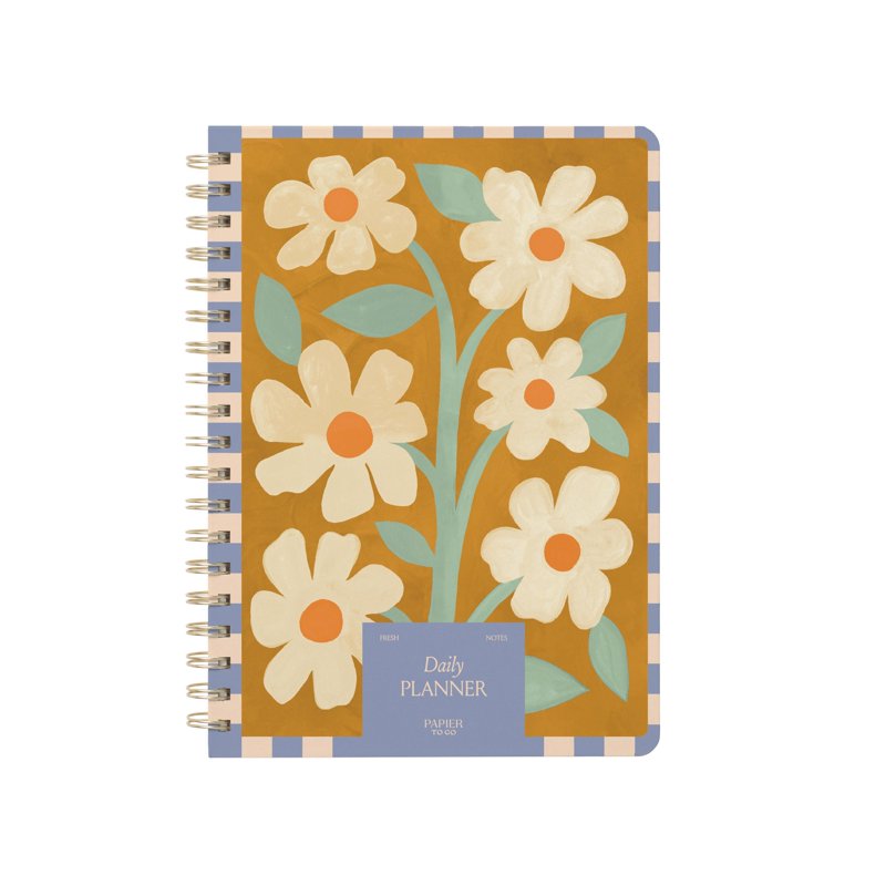 Undated Spiral Productivity Planner with Floral Cover - B5 Size, Mustard
