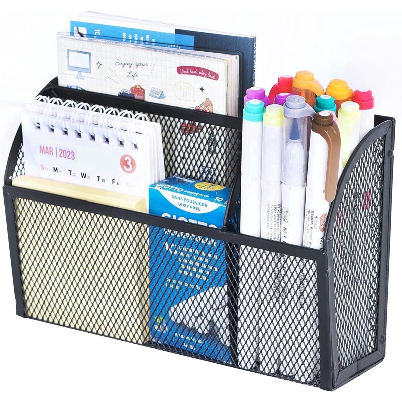 Magnetic Mesh Wall Mount Pencil Holder Organizer - Space Saving Office & Locker Storage