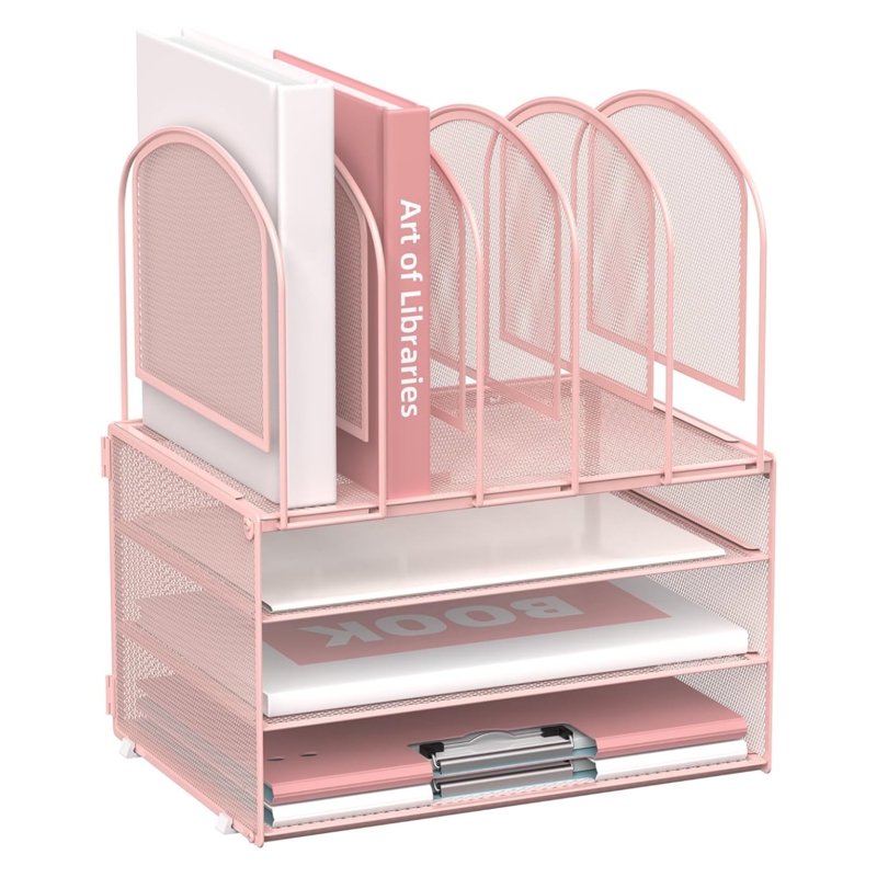 3-Tier Desk Organizer with File Holders - Metal Mesh Office Storage
