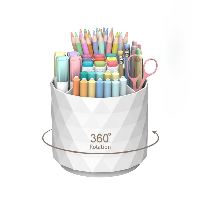 Rotating Pen Holder with 5 Compartments Desktop Organizer - Large Capacity Office Supplies