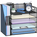 5-Tier Metal Desk File Organizer with Handle and Pen Holders, Office Storage, Black