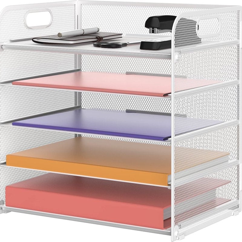 5-Tier Metal Mesh Desk Organizer with Handle - File & Paper Storage