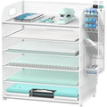 6-Tier Desktop File Organizer with 4 Pen Holders and Handle, White
