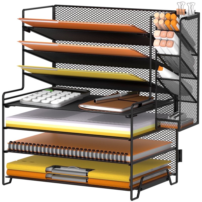7-Tier Mesh Desk Organizer with Pen Holder for Office Supplies