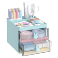Multi-Functional Desk Organizer with 2 Drawers and Compartments - Blue, Pink, White