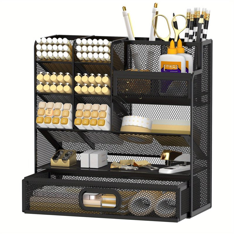 Multifunctional Desktop Organizer with Drawer and Pen Holders - Office & Art Supplies