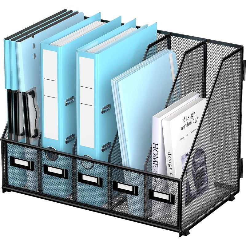 Desktop Organizer with 5 Vertical Compartments for Office & Home Storage