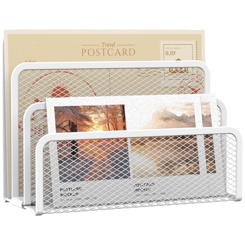 Mesh Metal Mail Organizer with 3 Slots - Desktop File Holder for Office & Home