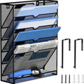 Metal Wall File Organizer 6-Tier Hanging Paper Storage with Hooks