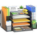 Mesh Desk Organizer with File Holder 5-Tier Letter Tray & Drawer - Multi Color