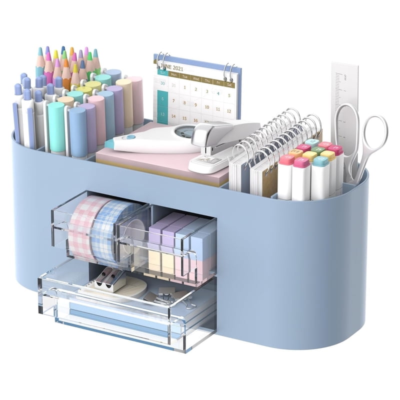 10-Compartment Desk Organizer with Drawers and Pen Holders, Office Storage