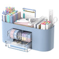 10-Compartment Desk Organizer with Drawers and Pen Holders, Office Storage