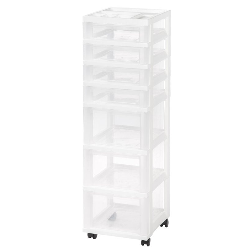 Plastic Storage Rolling Cart with 7 Drawers, White Office Organizer