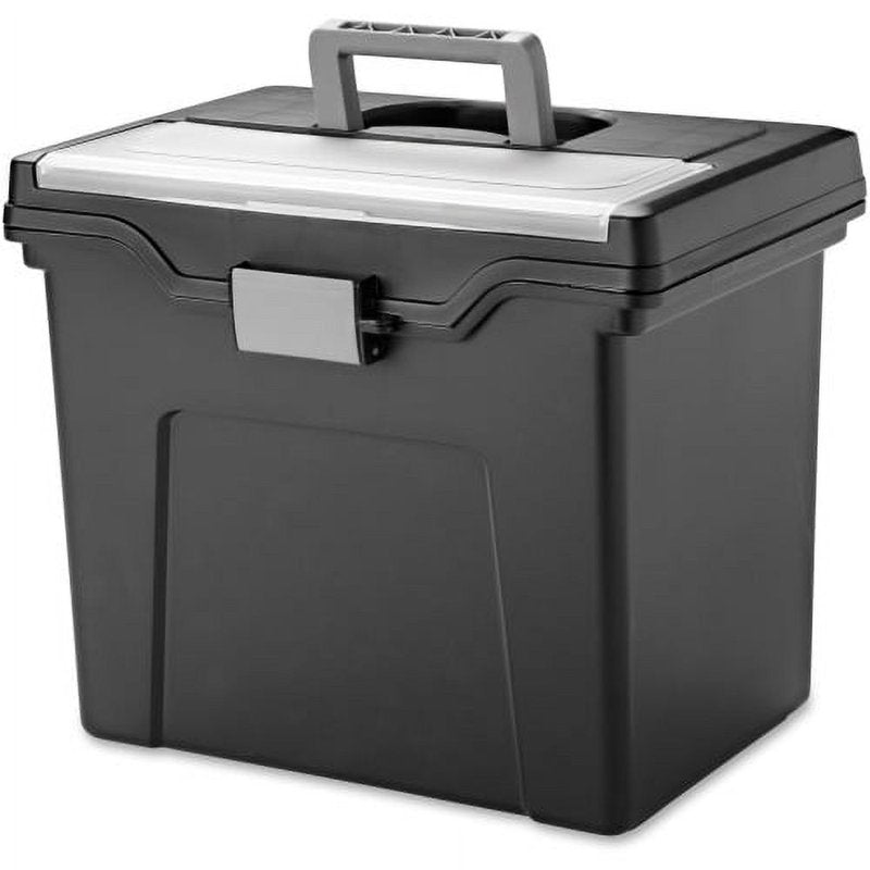 Portable Letter-Size File Box with Organizer Lid - Black, 13.8x10.2x11.7 Inches