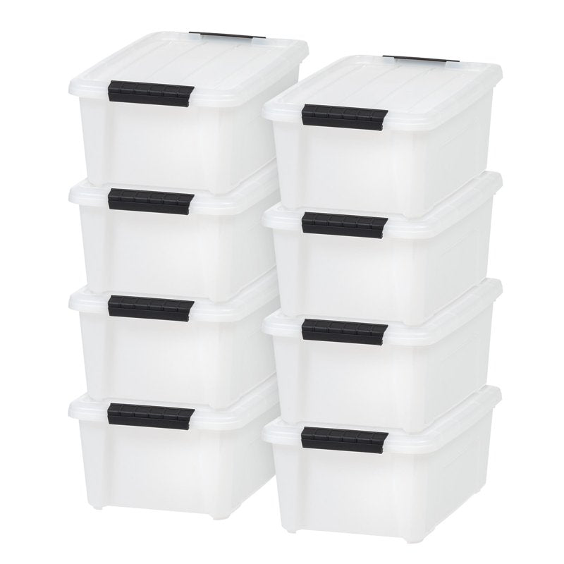 Stackable Plastic Storage Bins with Lids and Buckles, 8-Pack