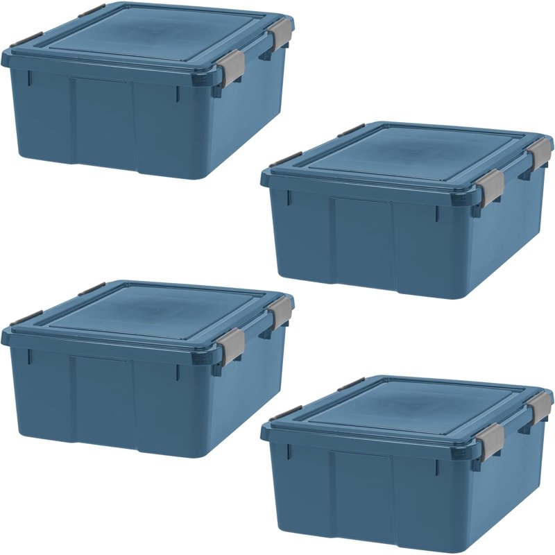 Heavy Duty Storage Bins with Gasket Seal Lid - 4 Pack | Moisture & Dustproof Containers
