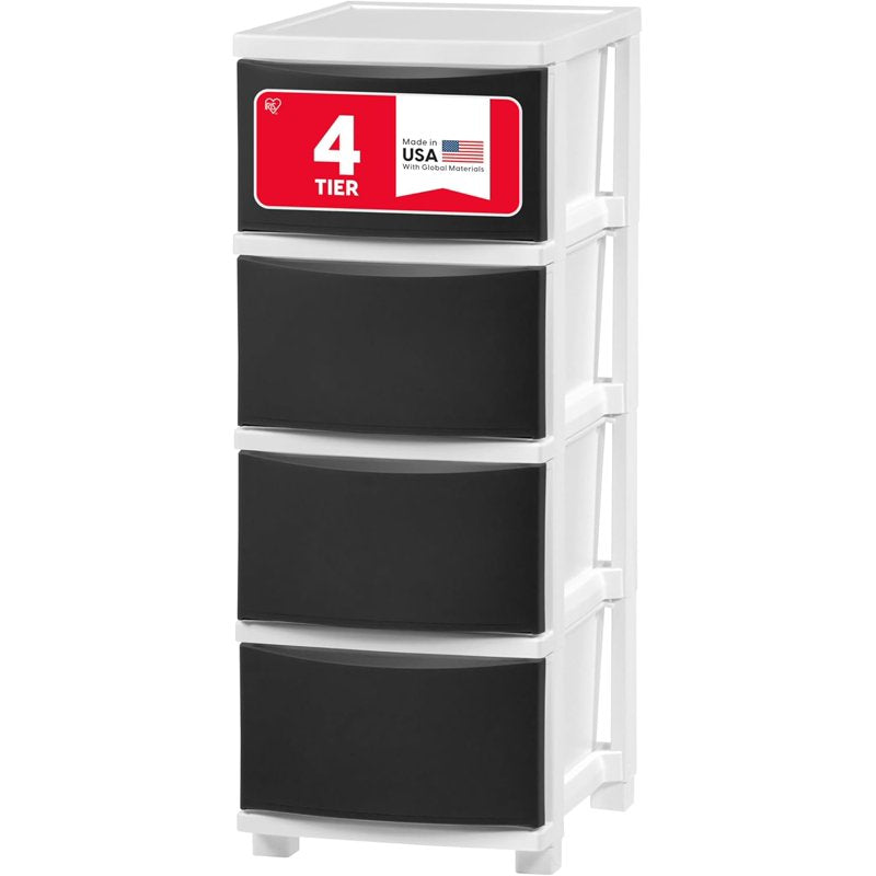 Slim Plastic Drawer Storage Tower - 4 Drawers, White/Black