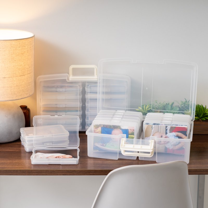 4x6 Photo Storage Box Set - Clear Craft Organizer for Photos & Small Items - 2 Pack
