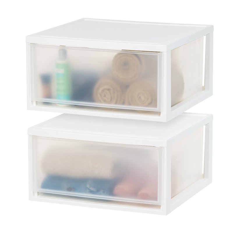 Stackable Plastic Storage Drawers with Clear Doors - Multiple Sizes and Pack Options