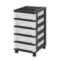 Narrow 5-Drawer Plastic Storage Cart with Organizer Top - Black & White
