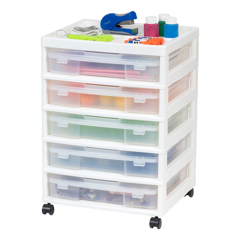 Scrapbook Storage Cart with 5 Removable Cases & Organizer Top - White