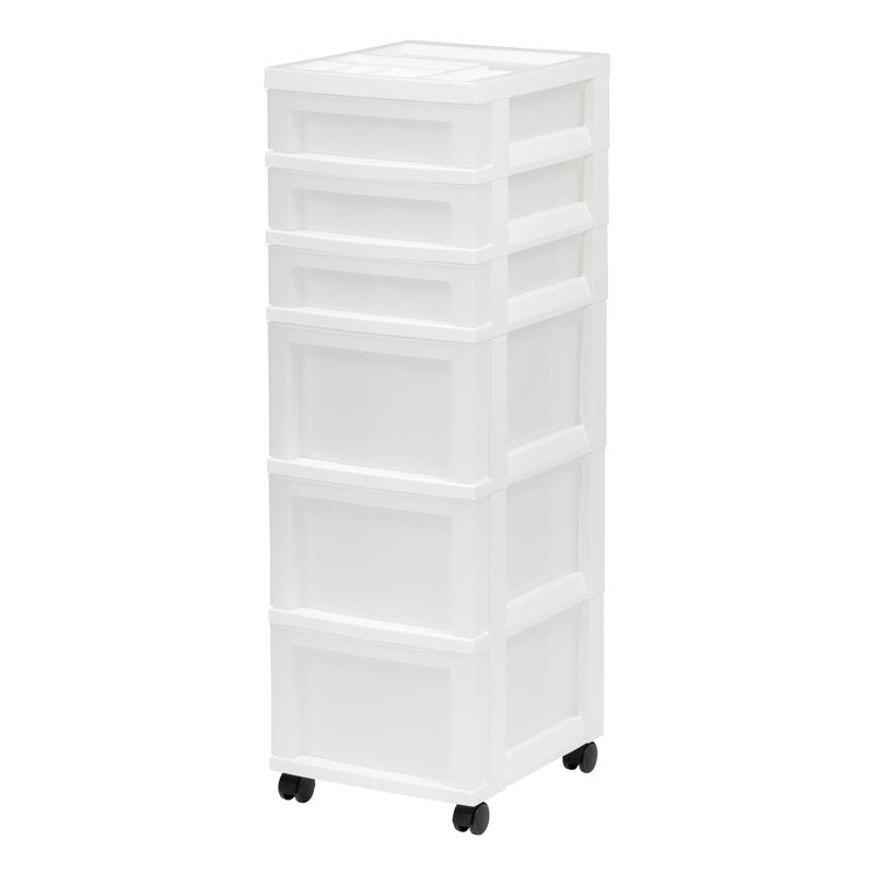6-Drawer Plastic Storage Cart with Organizer Top and Wheels - White or Black