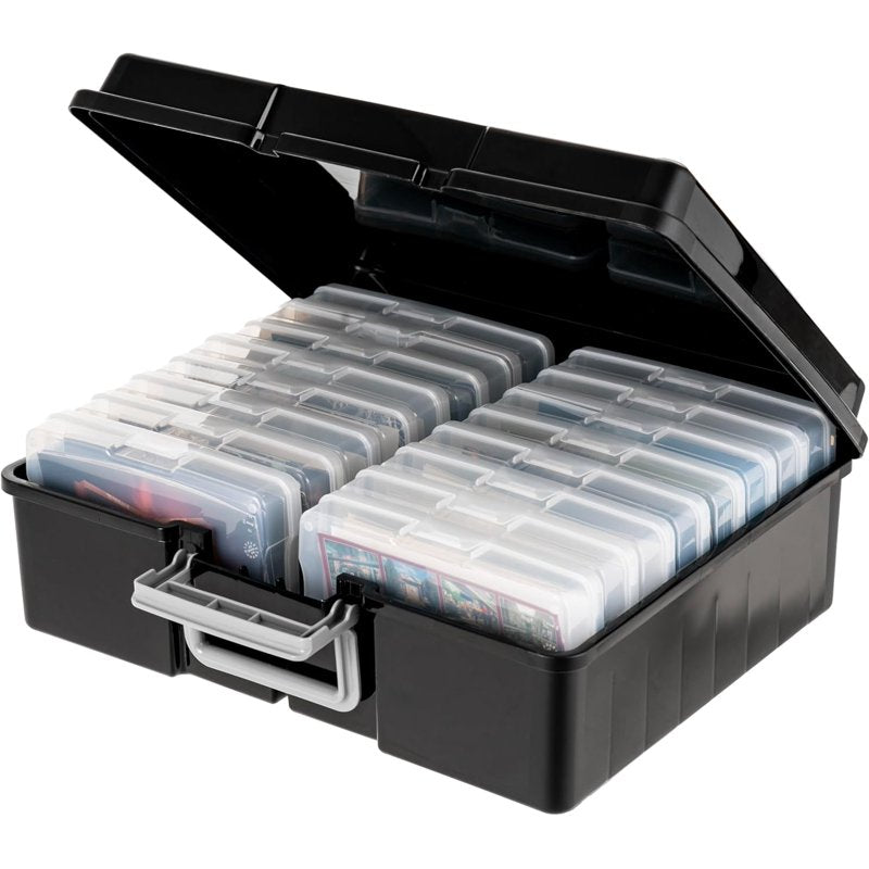 Clear Photo Storage Box with 16 Removable 4x6 Picture Holders, Stackable Organizer