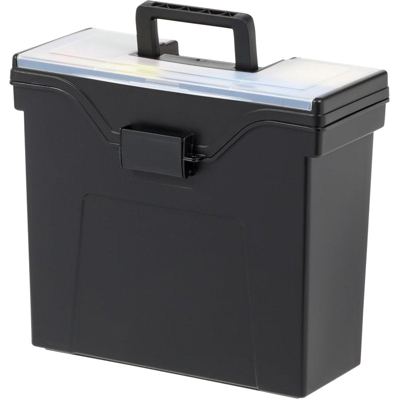 Portable File Box with Handle - Lockable Letter Size Storage Organizer, Black