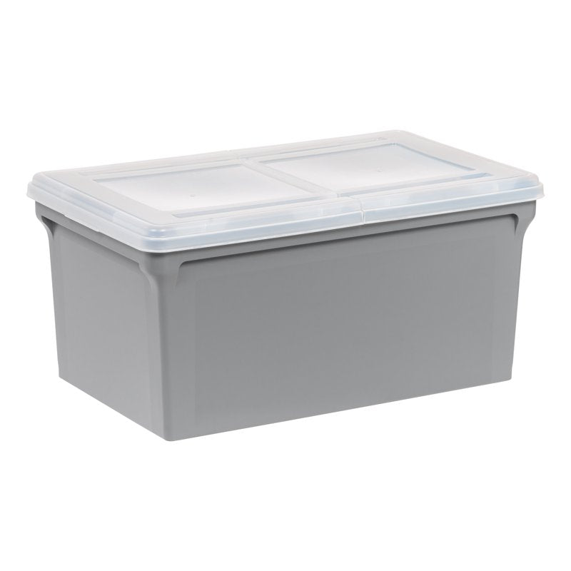 Plastic File Storage Box with Split Lid - Sturdy Document Organizer, Gray, 22.8"L x 13.74"W x 10.75"H