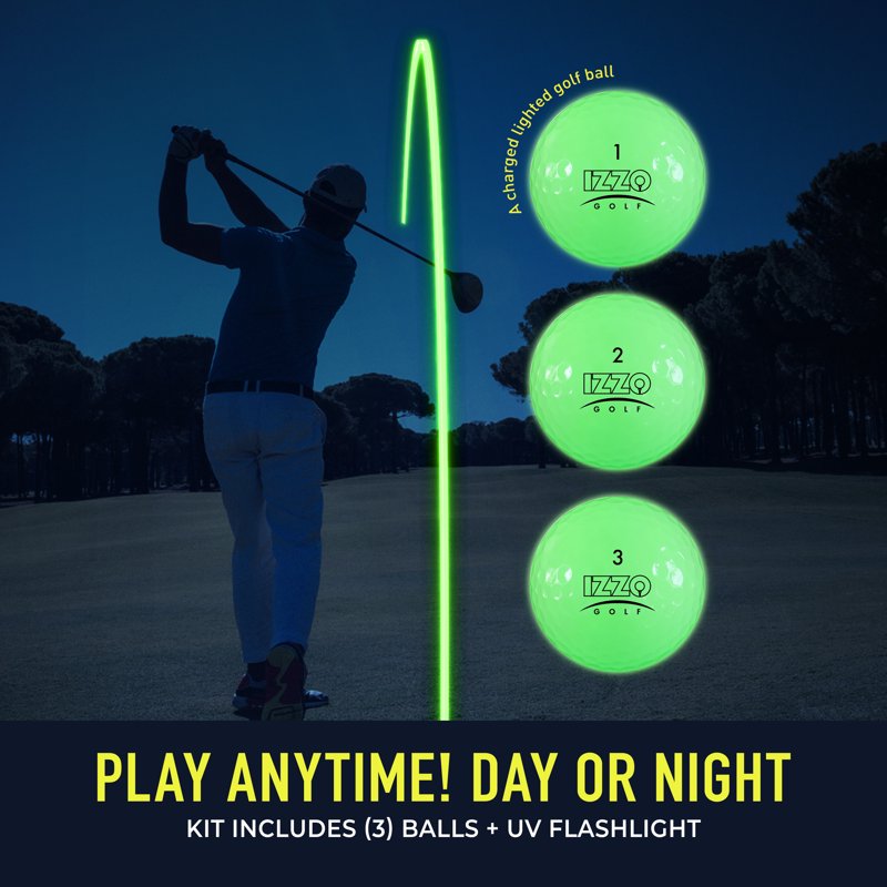 Night Golf Balls 24-Hour Performance with UV Charge & Flashlight - Real Flight & Spin