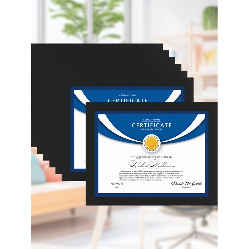 8.5x11 Black Diploma Frame Set - Modern Wall & Tabletop Certificate Frames
