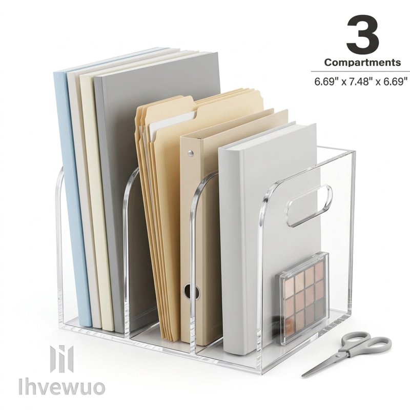 Acrylic Magazine File Holder with 3 or 5 Compartments Desk Document Organizer