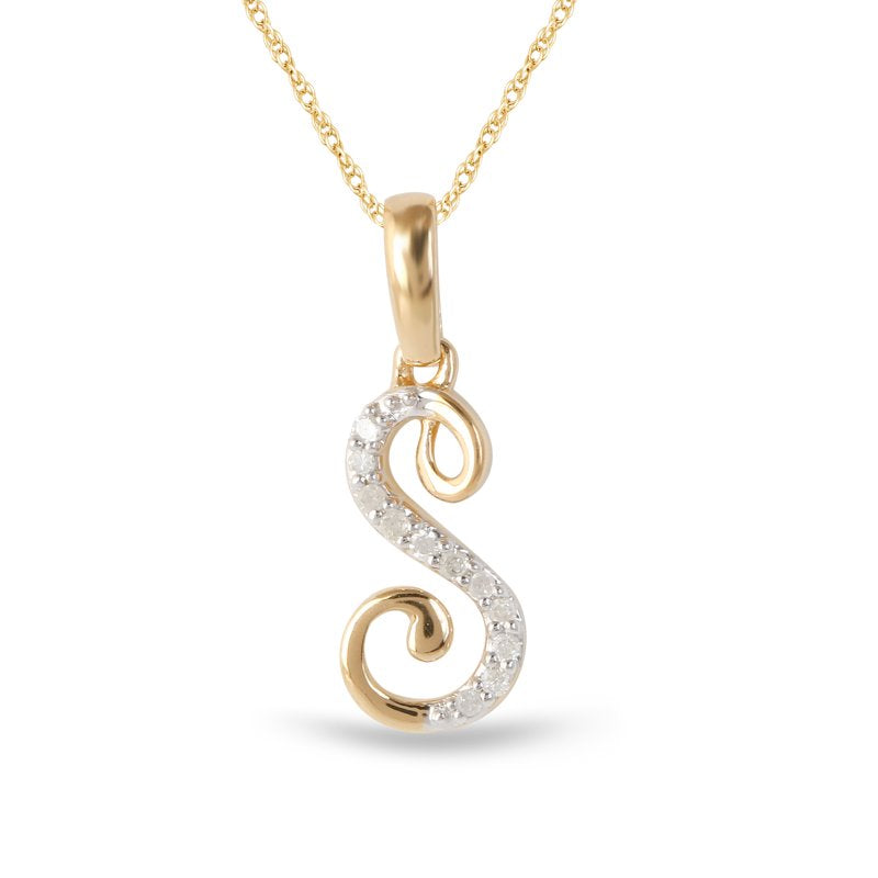 Diamond Alphabet Pendant Necklace for Women - Sterling Silver, 0.04Ct TDW, Custom Initial S