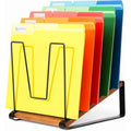 Inclined Desk File Organizer with 5 Compartments - Vertical Metal & Wooden Stand