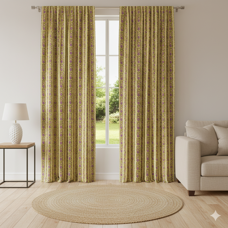 Indian Hand Block Print Cotton Curtains for Window Decor 96x42 Inches