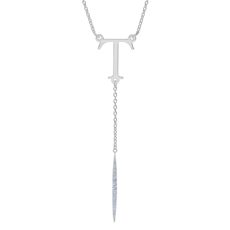 Personalized Initial Drop Necklace with Cubic Zirconia - Sterling Silver or Gold-Plated