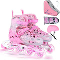 Kids Adjustable Inline Skates with Light-Up Wheels & Protective Gear Set